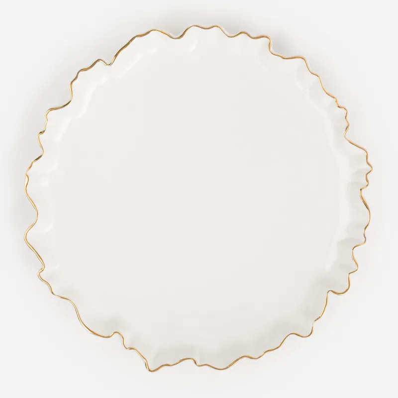 Dinner plate, 25 cm, porcelain P, with golden edging, Crumpled effect, Crumple gold
