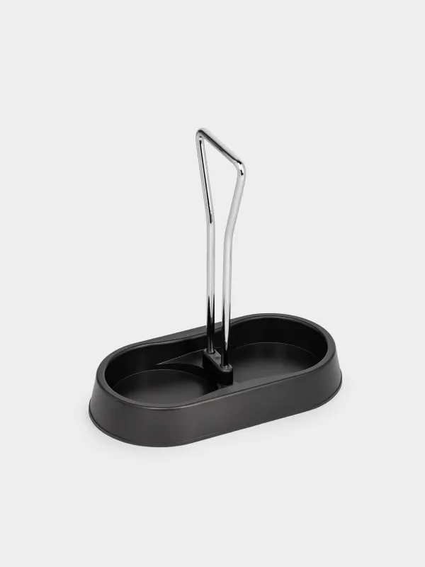 Salt and pepper set, 16 cm, on stand, steel / glass, black / beige, Classic, image-3
