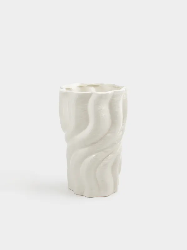 Flower vase, 26 cm, ceramic, white, Bends, Crumple, image-0