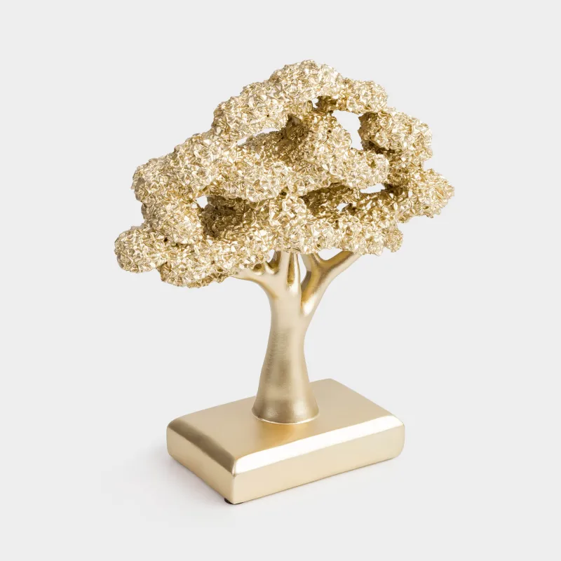 Figurine, 23 cm, polyresin, golden, Bonsai, Wood gold, image-2