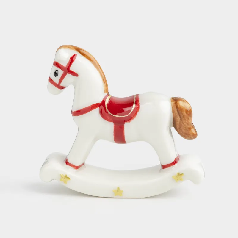 Statuette, 7 cm, porcelain P, white, rocking horse, Antique horse