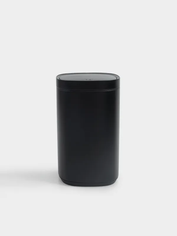 Trash can, 30 l, with lid opening button, metal / plastic, black, Total white, image-0