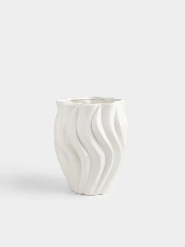 Flower vase, 24 cm, ceramic, milky, Wavy edge, Crumple, image-0