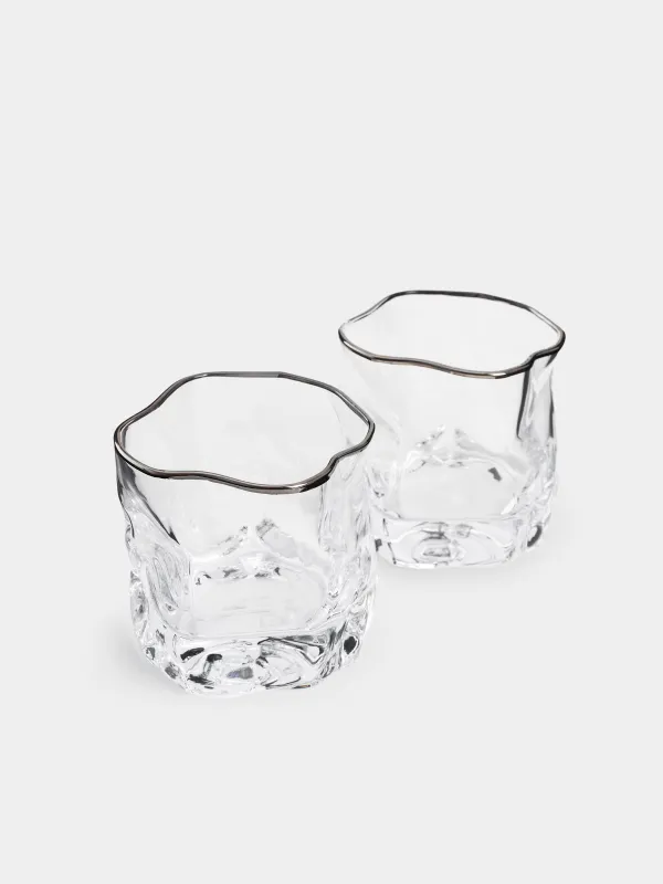 Drinking glass, 8 cm, 245 ml, 2 pcs, glass, with silver edging, Slalom silver, image-1