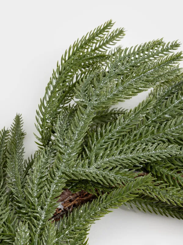 Decorative wreath, 18/55 cm, plastic / paper, Needles with silver spangles, Conifer decor, image-4