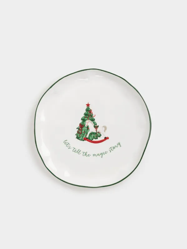 Dinner plate, 26 cm, ceramic, Horse with Christmas tree, Christmas green, image-0