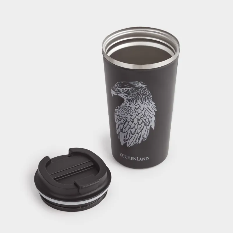 Thermo mug, 450 ml, steel / plastic, black, Eagle, Coffee time, image-7