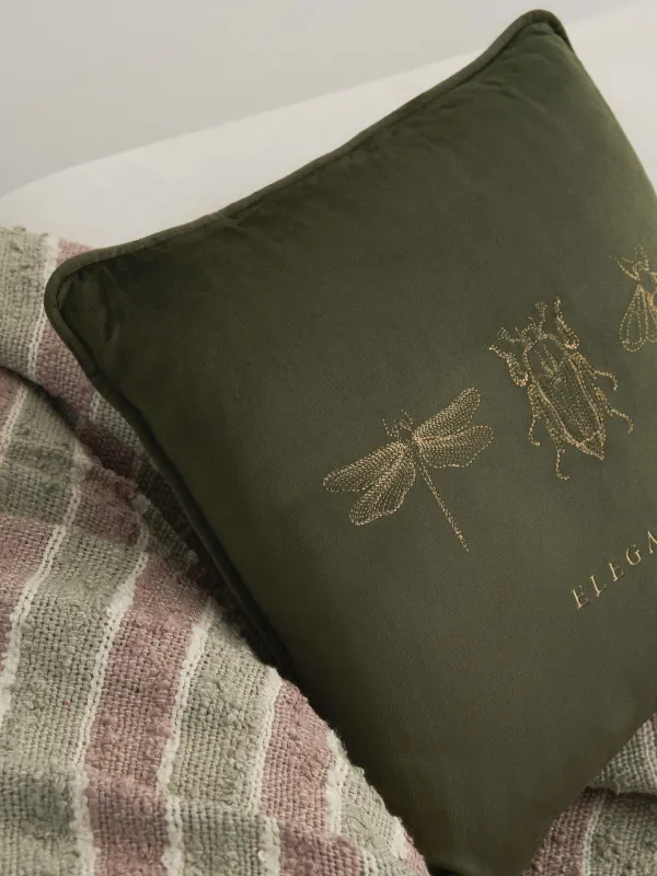 Decorative pillow, 45x45 cm, velvet, green, Bugs, Bugs, image-3