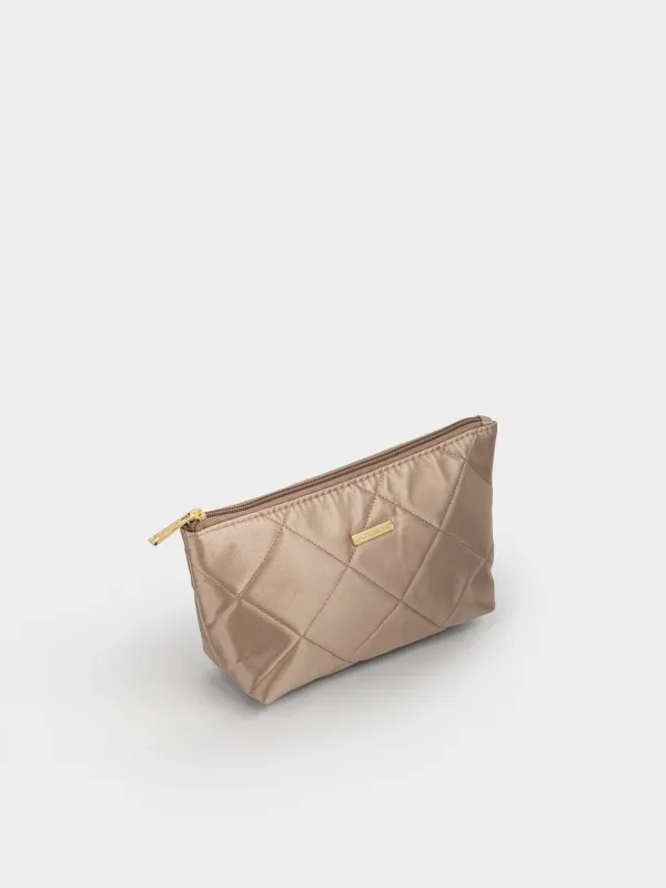 Makeup bag, 26x13 cm, quilted, satin, milky, Quilted silk, image-1