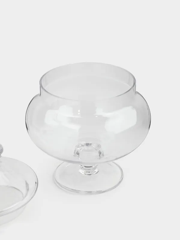 Candy bowl, 17х26 cm, 1,4 l, legged, with lid, glass, Clear, image-1