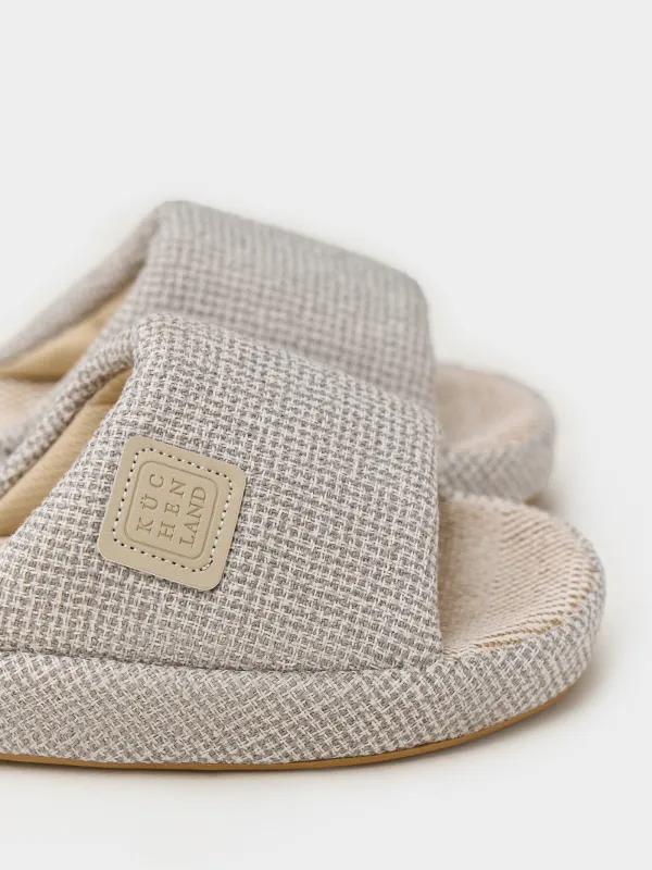 Women's slippers, homewear, size 36-37, polyester, light gray, Serious, image-3