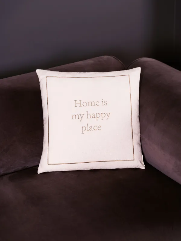 Decorative pillow, 45x45 cm, chenille/corduroy, milk, Home is my happy place, Chenill, image-2