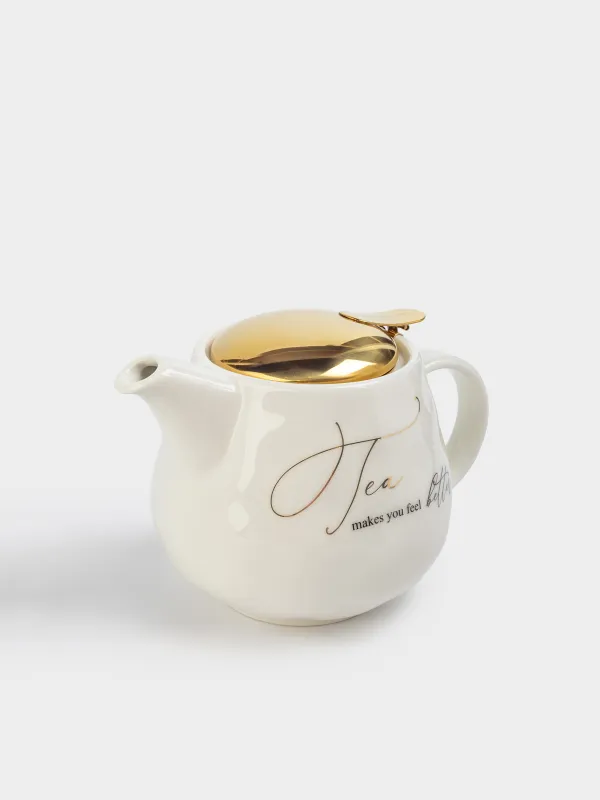 Teapot, 500 ml, porcelain P / steel, milky golden, Crumpled effect, Crumple kitchen, image-1