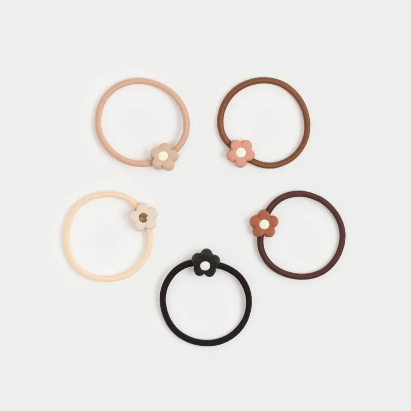 Elastic band for hair, 4 cm, 5 pcs, Polyester / plastic, mix, Flower, Gracile