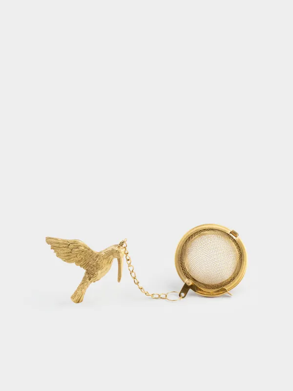 Tea strainer, 5 cm, polyresin / metal, golden, Hummingbird, Paradise garden, image-0