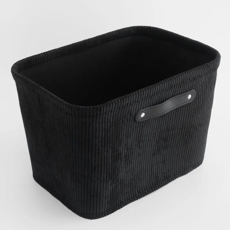 Laundry basket, 38x26x25 cm, with handles, polyester, rectangular, black, Black style, image-2