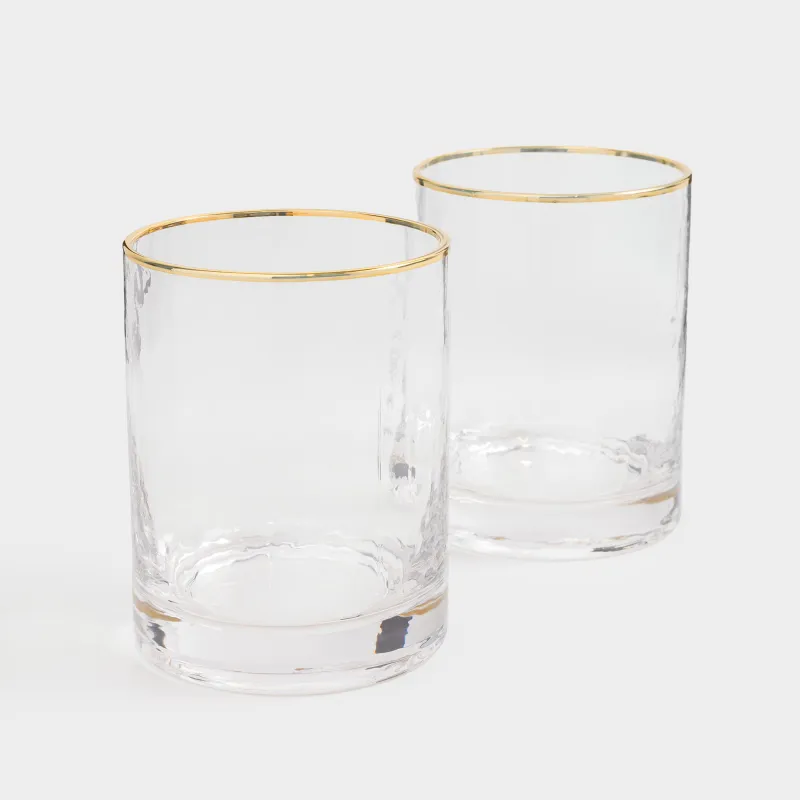 Drinking glass, 10 cm, 300 ml, 2 pcs, glass, with golden edging, Ripply gold, image-1