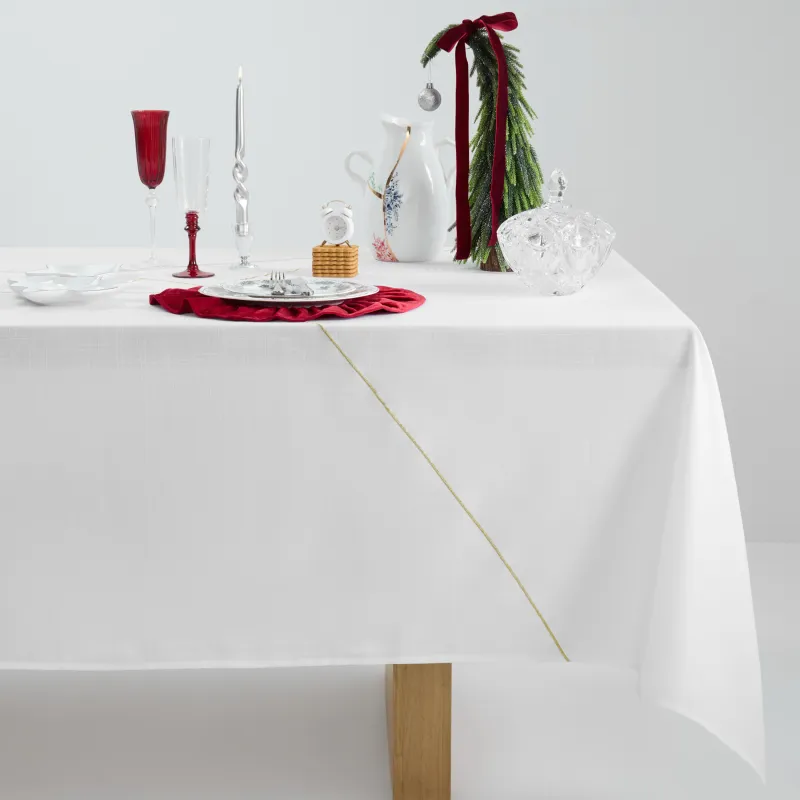Tablecloth, 170x250 cm, polyester, white, Golden lines, Revival gold