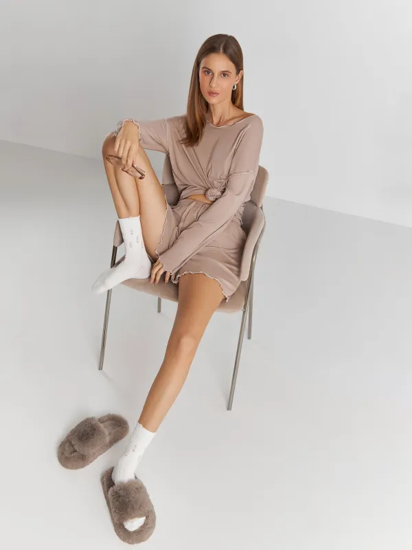 Women's slippers, home, size 36-37, artificial fur, brown, Bushy, image-6