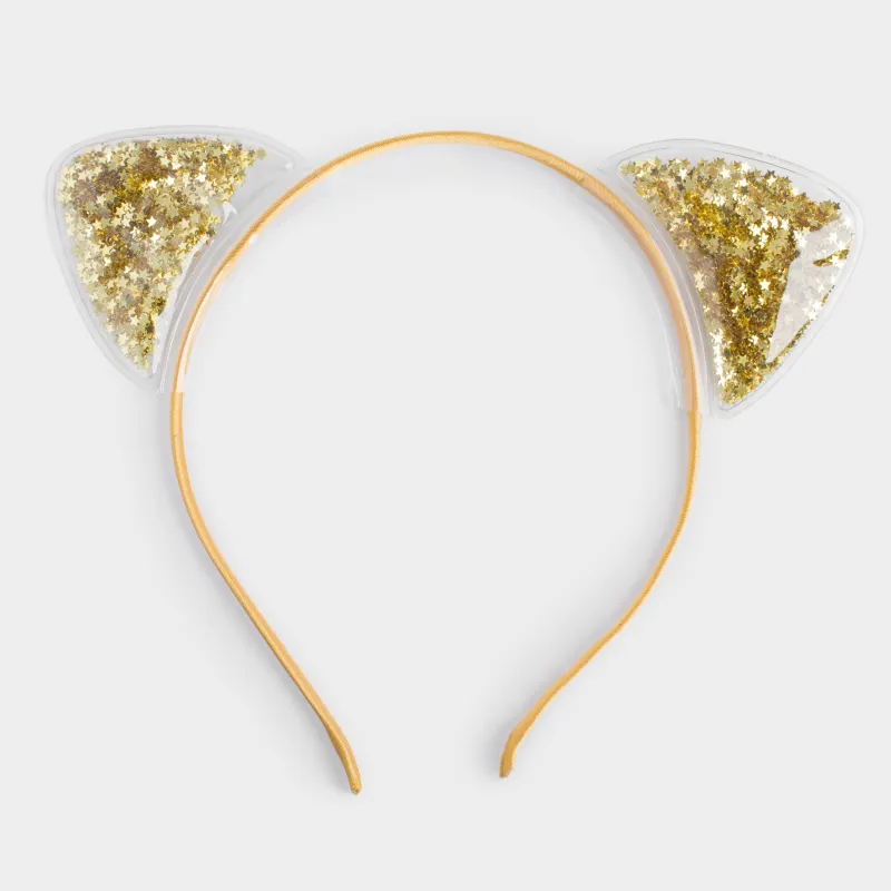 Carnival band, 16x20 cm, children's, polyester / PVC, Champagne, Glitter ears, Cat