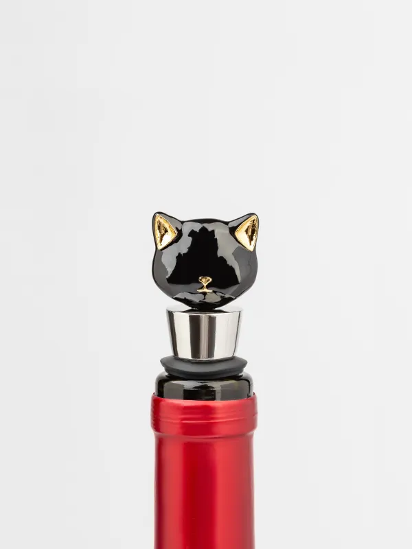 Wine bottle stopper, 9 cm, metal / glass, black, Cat, Cat, image-4