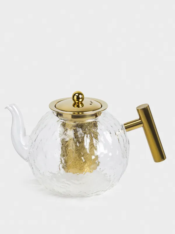 Teapot, 1,4 l, glass B/steel glass, golden, Glacial gold, image-0