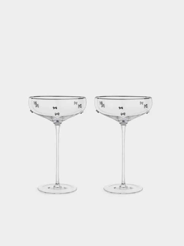 Drinking glass, 250 ml, 2 pcs, crystal glass, with silver edging, Ferentino, image-0