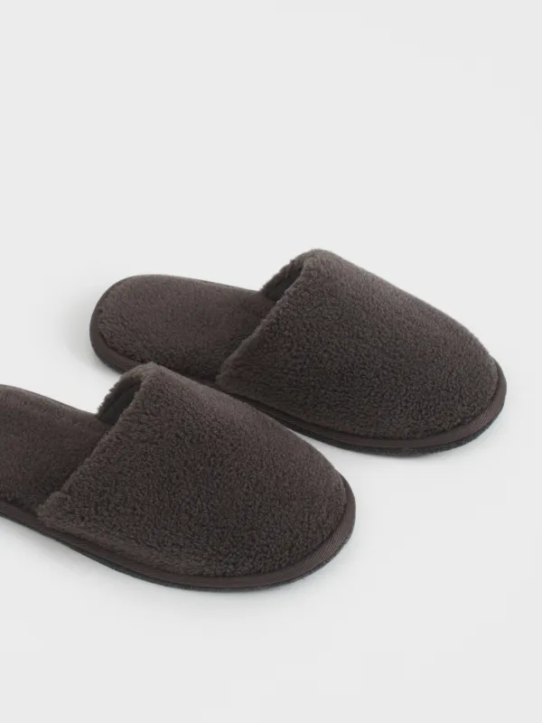 Men's slippers, homewear, size 40-41, faux fur, dark grey, Plush, image-5