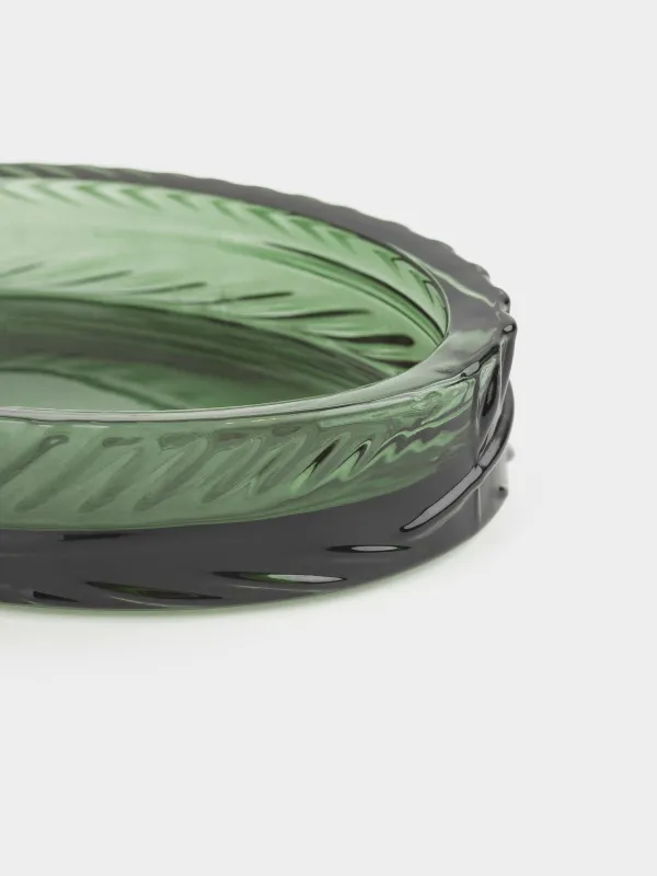 Soap dish, 14x10 cm, glass, rectangular, green, Tropical leaves, image-3