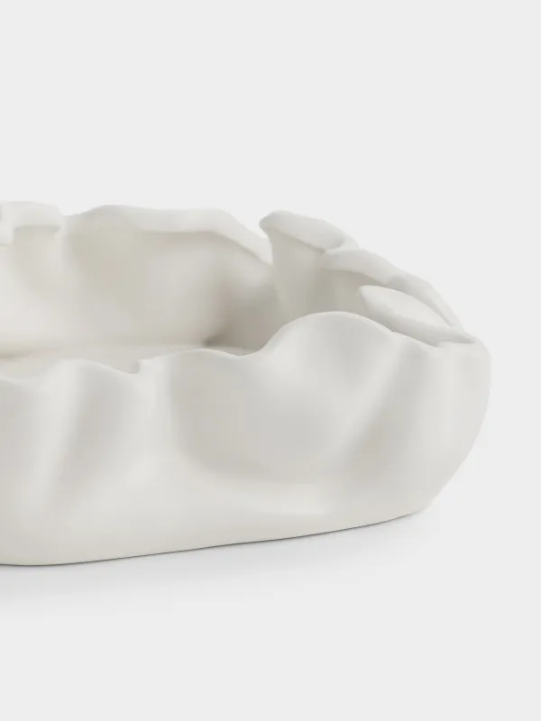 Decorative dish, 17 cm, ceramic, milky, Crumpled effect, Crumple, image-3