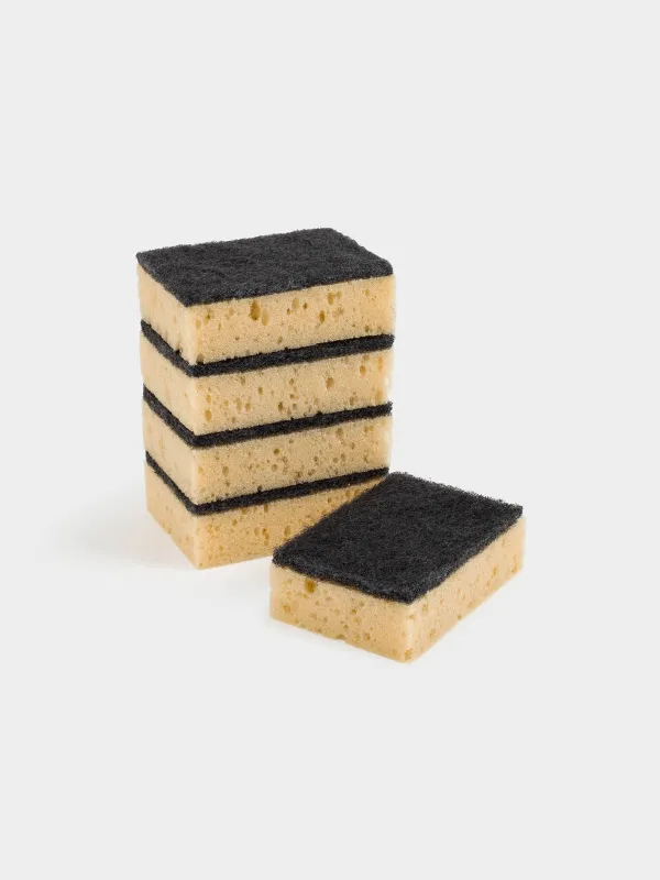 Dish washing sponge, 10x7 cm, 5 pcs, foam rubber / abrasive, black and beige, Black clean