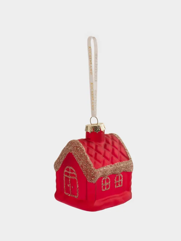 Christmas tree toy, 6 cm, glass, with glitter, milky, House, Figure christmas, image-3