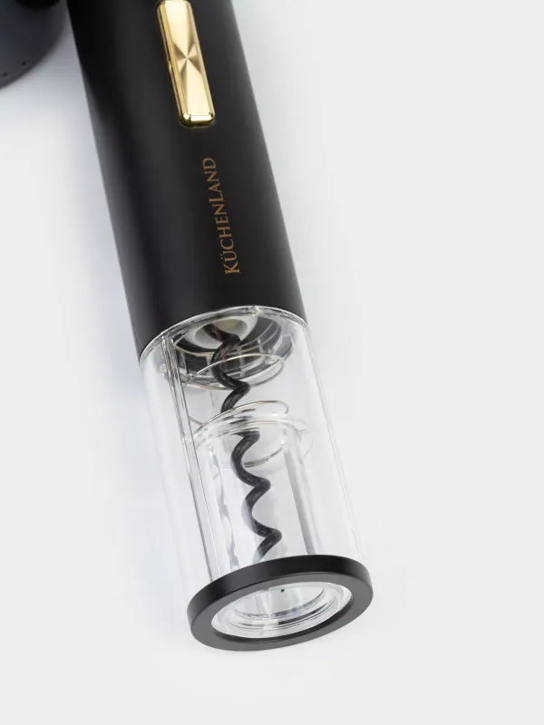 Electric corkscrew, 19 cm, with foil cutter, plastic, LED B, Black, Bar, image-4