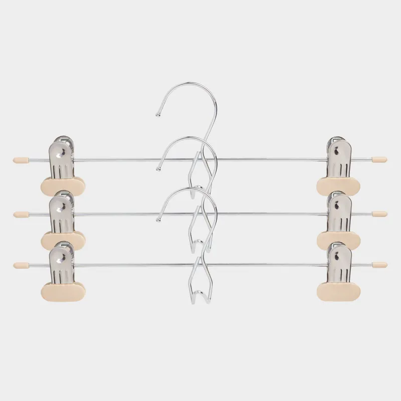 Hanger for trousers/skirts, 33 cm, 3 pcs, with clips, coated metal, beige, Colorful house