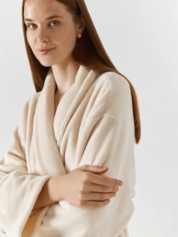 Bathrobe for women, homewear, size L / XL, with long sleeves, fleece, milk, Letisha, image-2