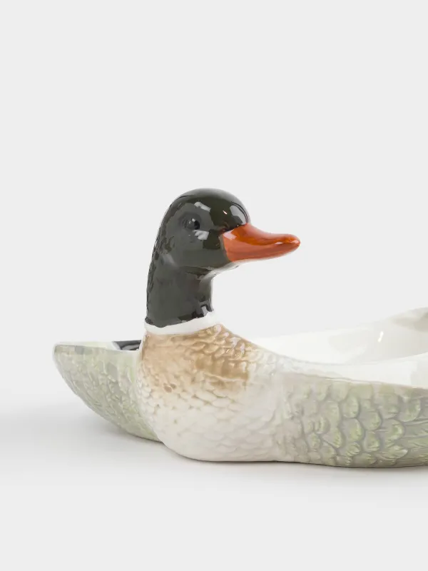 Divided plate, 21x20 cm, 3 compartments, ceramic, green and white, Drake, Duck, image-4