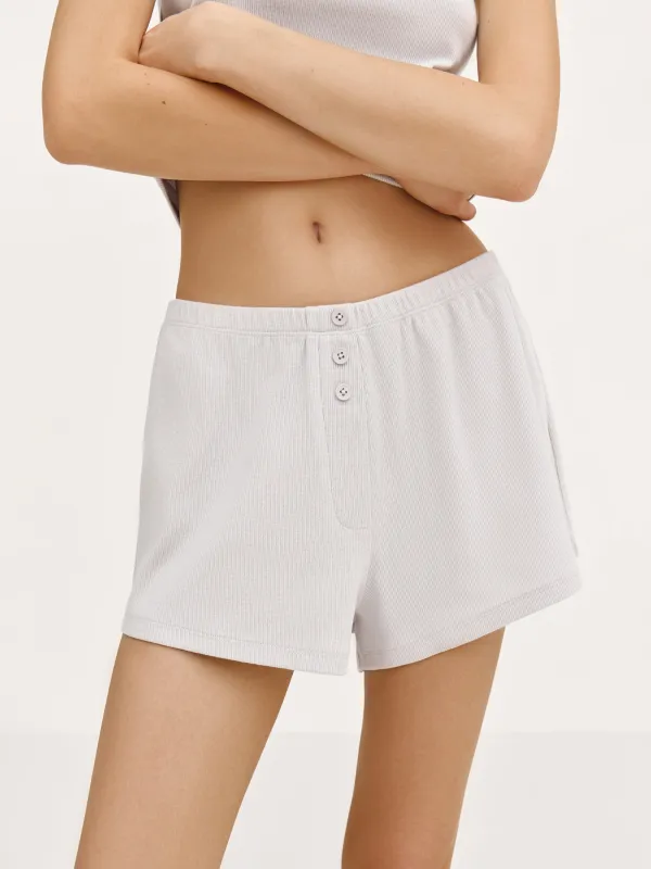 Women's two-piece set, homewear, size S, with shorts, cotton / elastane, light gray, Katniss, image-4
