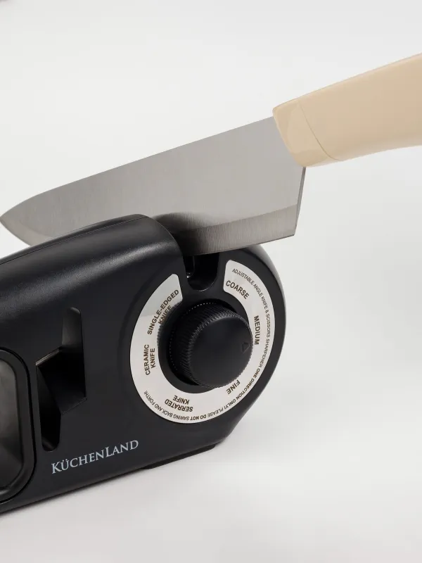 Knife and scissors sharpener, 24 cm, 3 stages/4 types of sharpening, plastic / ceramic, black, Liberica, image-4