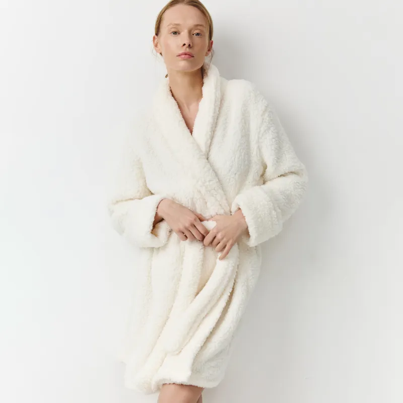 Robe for women, home, R. L, long sleeve, sherpa, milk, Lola