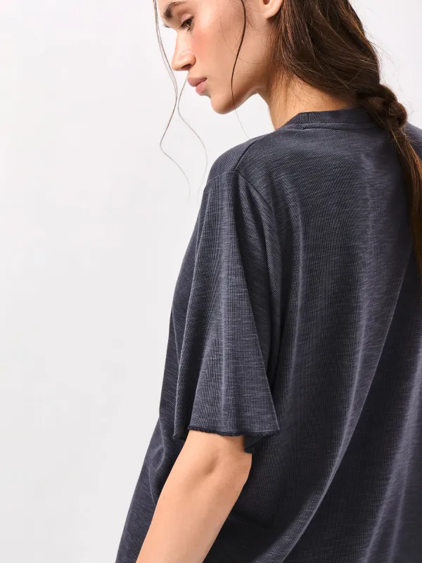 Women's T-shirt, size L, modal / polyester, dark grey, Savina, image-3