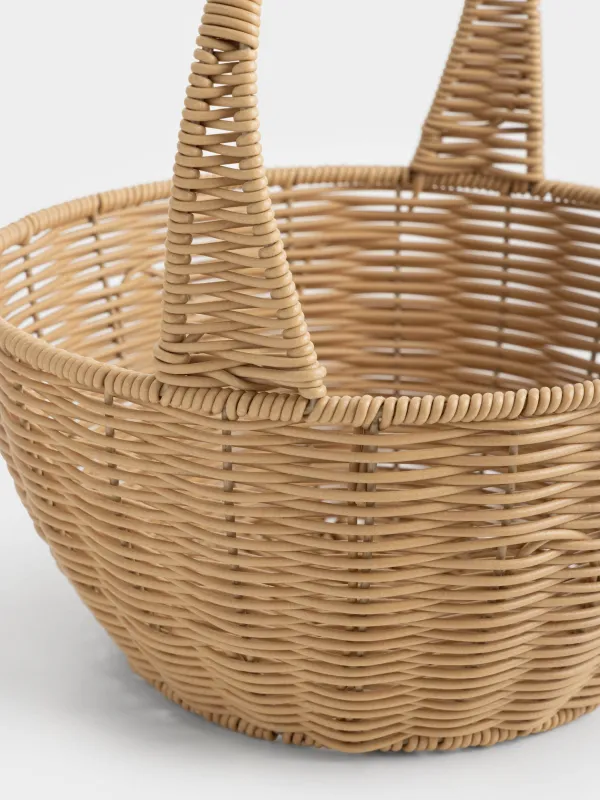 Storage basket, 29x32 cm, wicker, with handle, plastic, round, beige, Twig, image-2