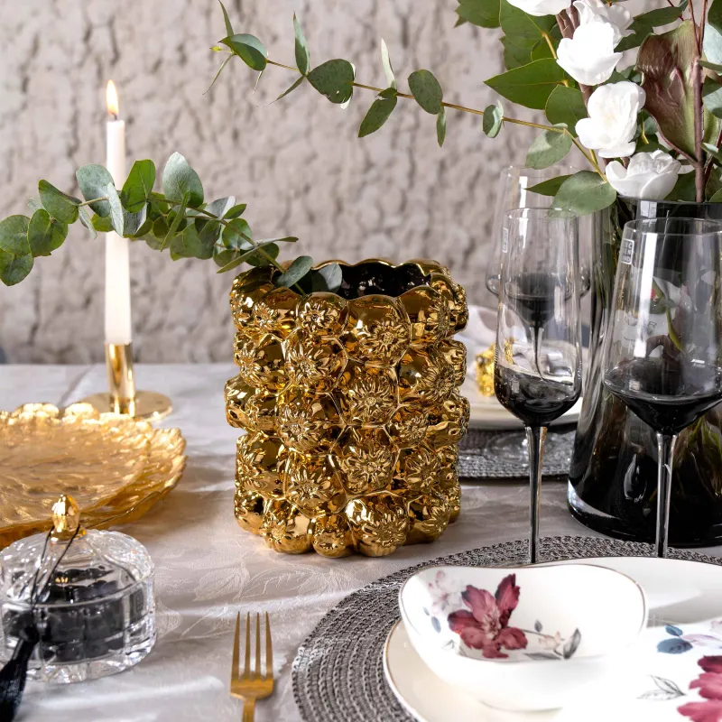 Flower vase, 19 cm, decorative, ceramic, golden, Flowers, Bloome, image-6