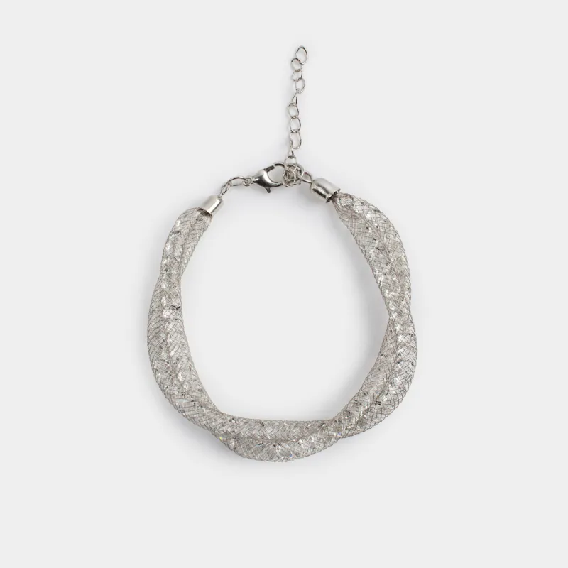 A bracelet, 24 cm, double, metal / rhinestones, silver, Weaving, Jewelry