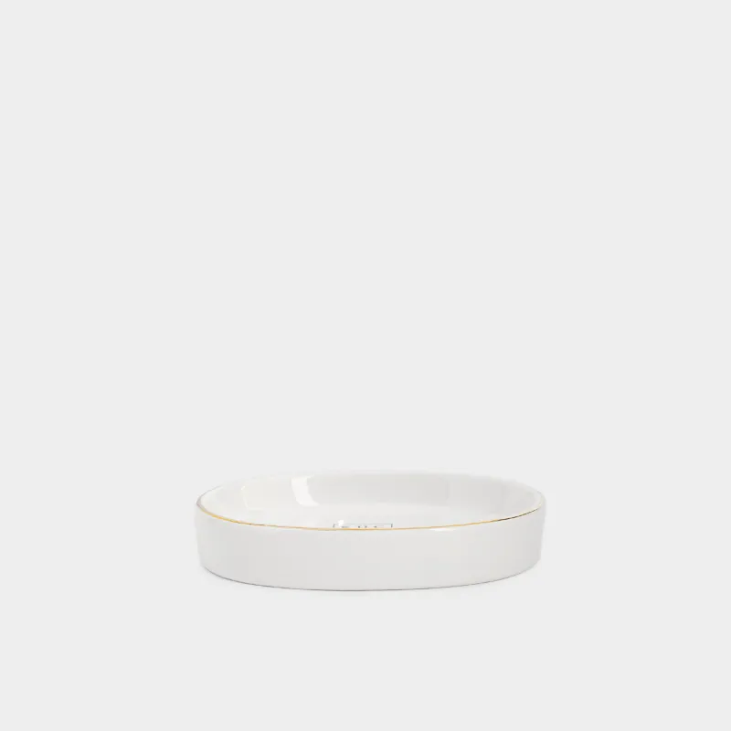 Soap dish, 11. 5x8. 5 cm, ceramic, oval, white-gold, Freya
