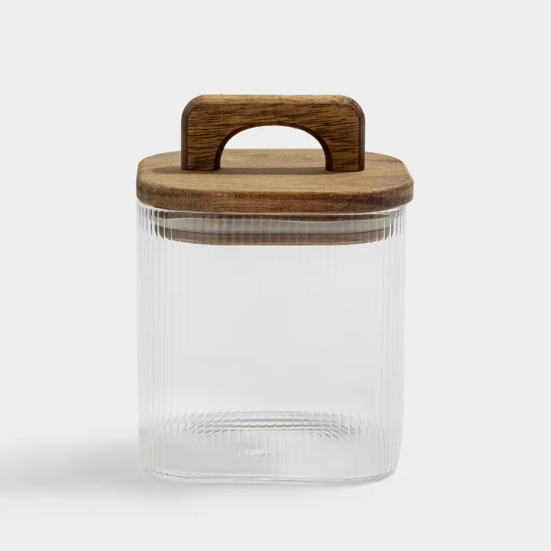 Bulk products jar, 650 ml, glass R / wood, square, Ravi wood