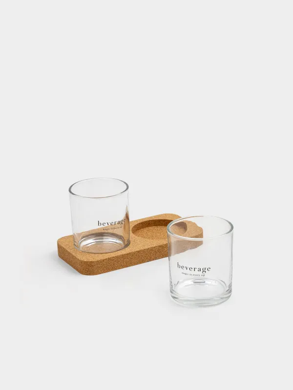 Glass, 13 cm, 300 ml, 2 pcs, on a stand, glass / cork, Beverage, Clear cork, image-2