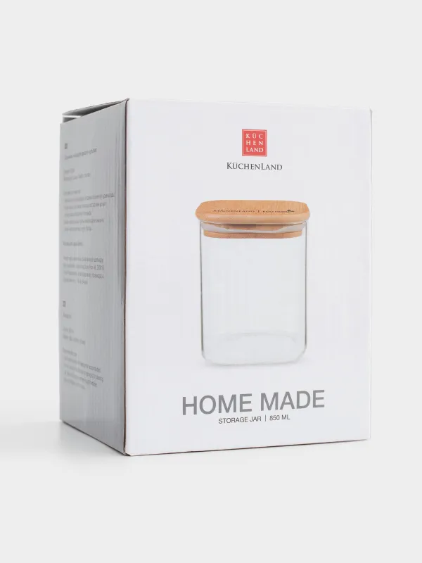 Bulk products jar, 850 ml, glass / bamboo, square, Home made, image-4