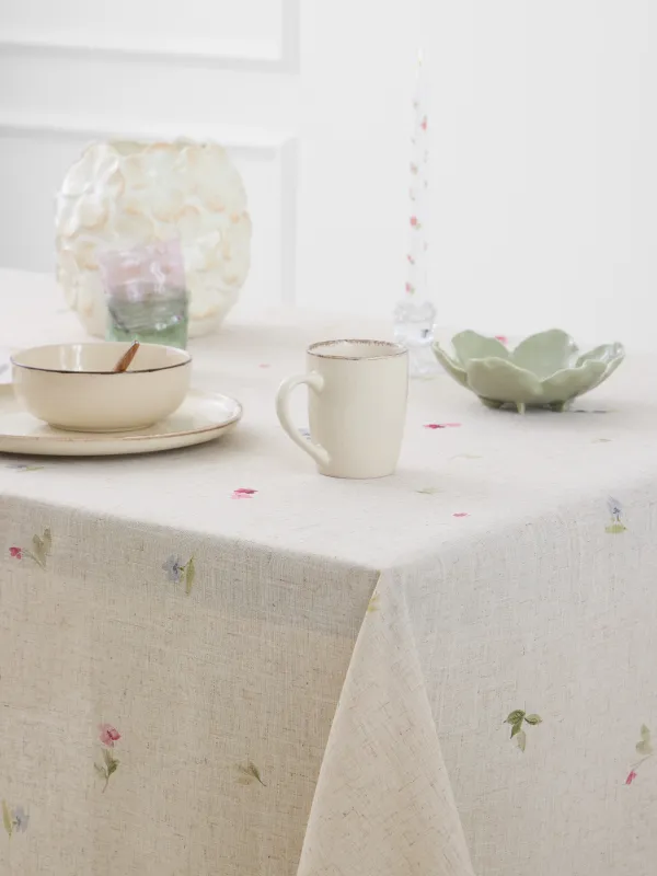 Tablecloth, 160x160 cm, polyester / linen, beige, Flowers, Colorful flowers, image-3