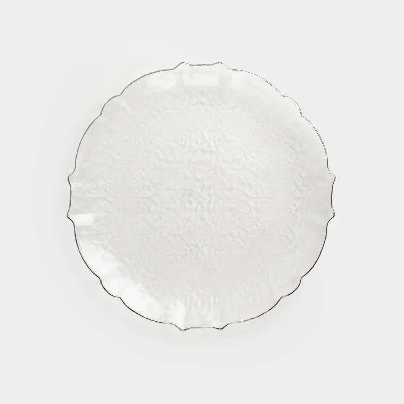Charger plate, 33 cm, glass, with silver edging, Nautilus silver