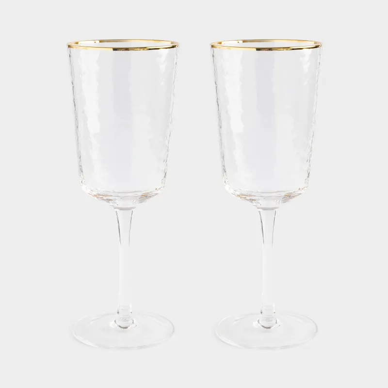 Drinking glass, 350 ml, 2 pcs, glass, with golden edging, Ripply gold, image-0